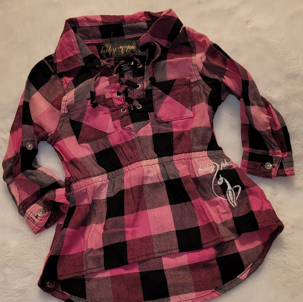 Vintage Baby Phat Infant's 18 months Flannel Pink & Black Plaid Dress / Top - Picture 3 of 10
